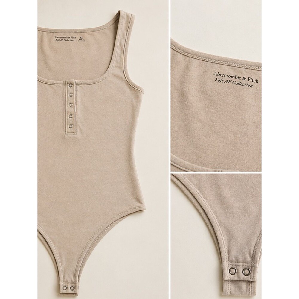 Abercrombie & Fitch Beige Ribbed Henley Bodysuit